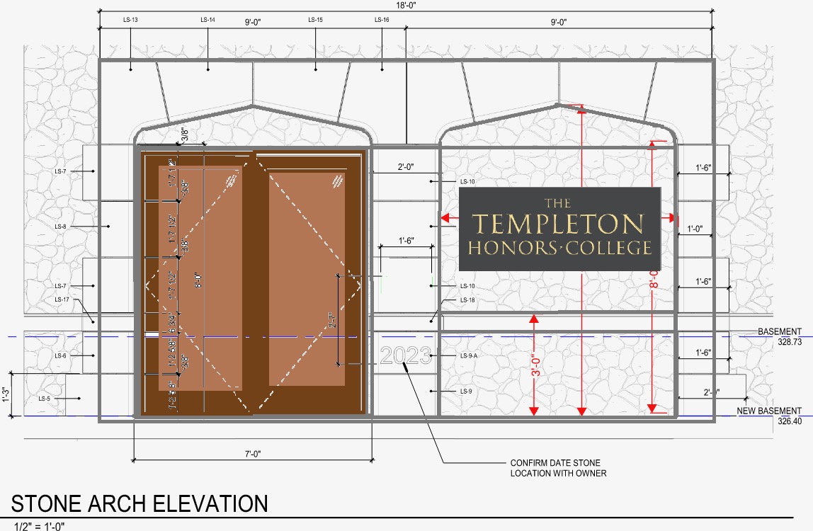 Blueprints for the stone sign design.